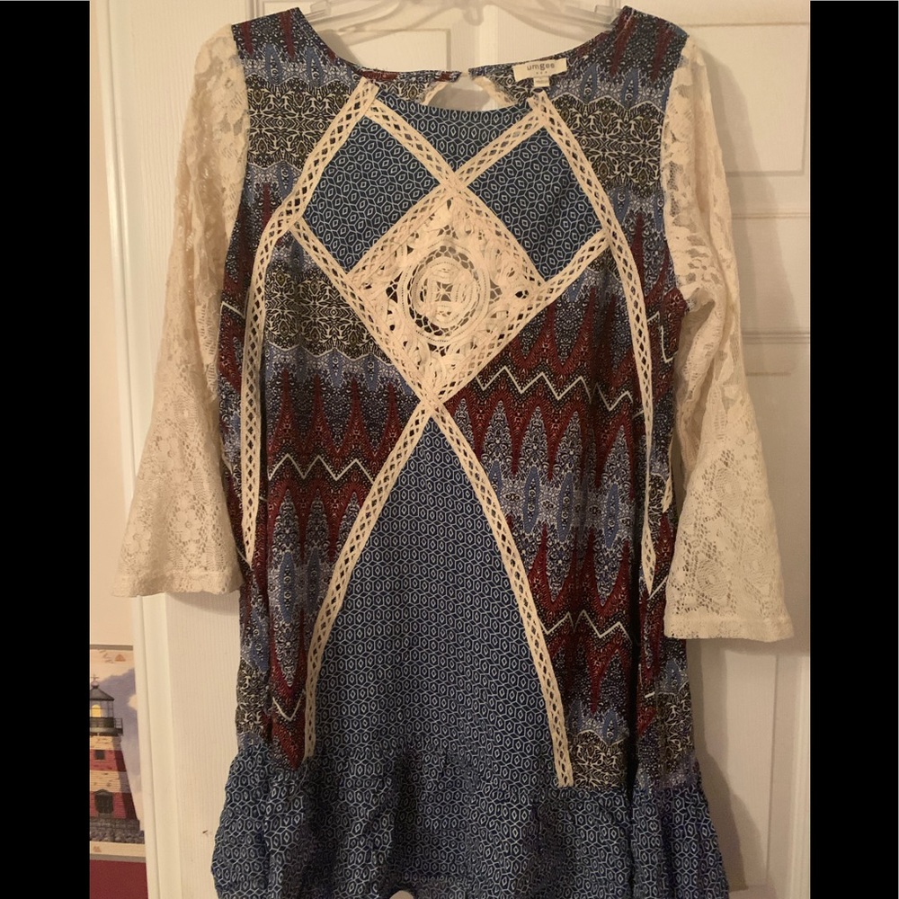 Umgee multi pattern mini dress sz L